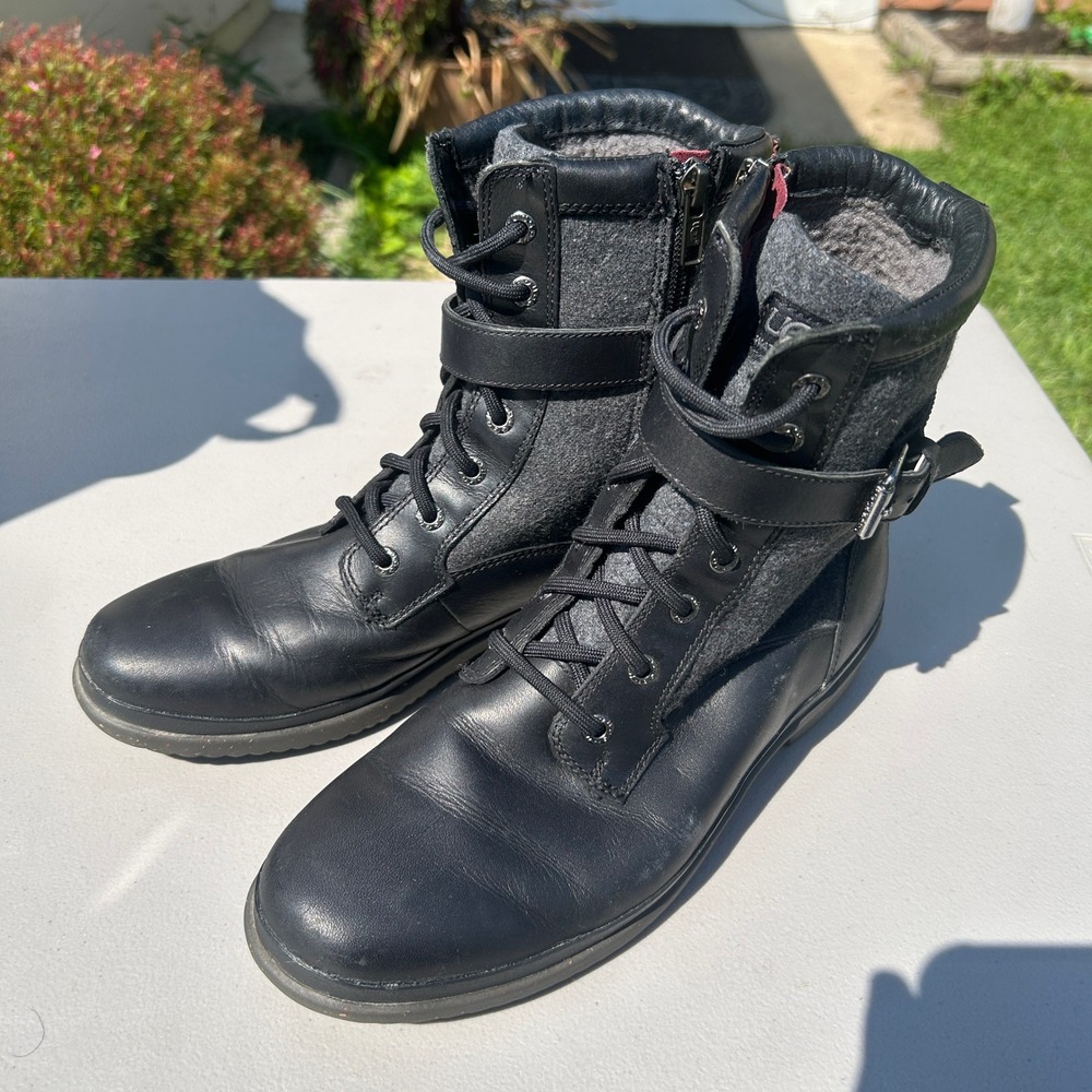 UGG Kesey Black Waterproof Leather Wool Combat Boots 1005264 Womens 9